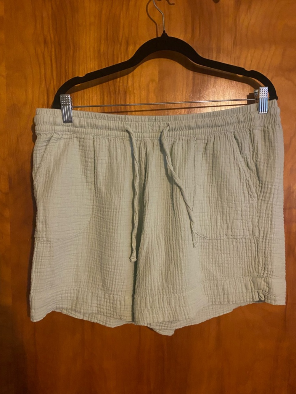 High-Waist Light Sage Drawstring Women’s Shorts Gauzy 100% Cotton